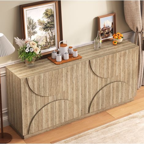 Credenza 160x40x80 cm con 4 ante e ripiani, mobile contenitore in legno naturale (1/5)