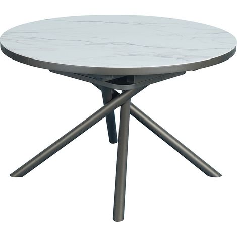 Tavolo da pranzo allungabile da 4 a 6 persone in ceramica, MDF e metallo - Effetto marmo bianco e bronzo - FEROLA
