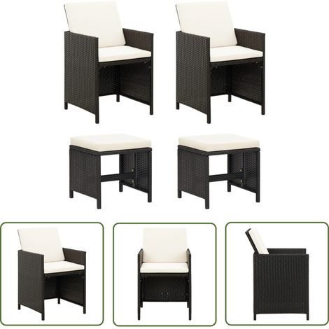 The Living Store Jeu de chaise et tabouret de jardin 4 pcs Résine tressée Noir - Chaises De Jardin - Tabourets De Jardin - Mobilier De Jardin - Résine Tressée - Chaise Pliante (1/5)