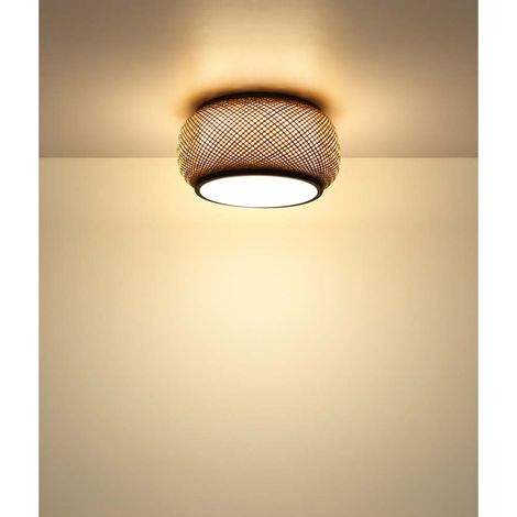 Plafonnier, lampe de salon, bambou, noir mat, LED CCT, D 38 cm