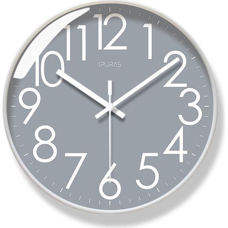 [NEVER USED] Silent Wall Clock Radio Controlled, Modern Design, Vintage Kitchen, 30cm Diameter, Large, Digital, Living Room (Dark Grey)