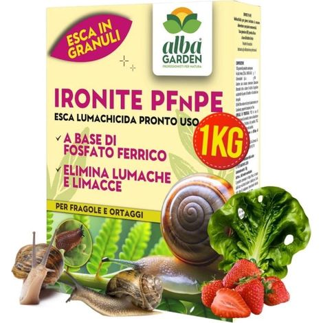 Esca Pronto Uso per Lumache e Limacce Ironite a base di Fosfato Ferrico in granuli Elimina Molluschi, Lumache e Limacce per piante orto giardino 1 Kg