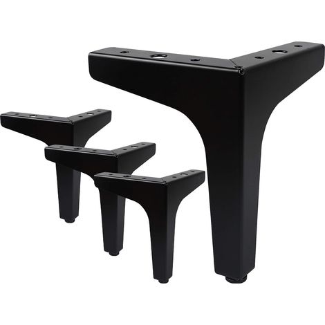 Lot de 4 Pieds de Meubles Charge Jusqu'à 600 KG, 10cm Pied de Table Modernes en Métal en Forme de Triangle,Pied Meuble Épingle pour Placard, Canapé,avec 16 Vis et 4 Protège Pieds, Noir (1/5)