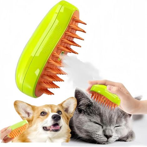Brosse à manche pour chat, brosse à vapeur 3 en 1 pour chien et chat, élimine les poils d'animaux volants et emmêlés, brosse de toilettage avec pulvérisation d'eau pour fournitures pour chats (1/5)