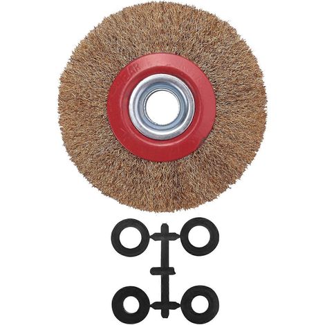 Brosse métallique pour meuleuse d'établi, polissage + bagues d'adaptation et de réduction, 125 mm (5 pouces) (1/4)