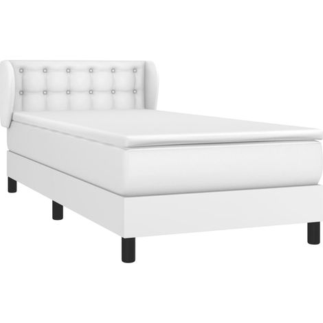 vidaXL Sommier Ă lattes de lit avec matelas Blanc 90x200 cm Similicuir (1/5)