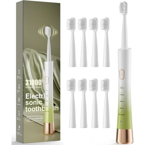 Brosse à dents électrique sonique rechargeable Gradient pour adultes, 5 modes avec minuteur intelligent, 8 têtes de brosse interchangeables à poils souples, idéale pour la maison et les voyages.-AquaF