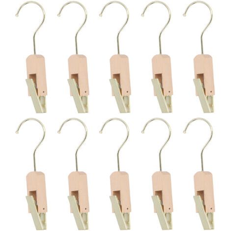 Crochets de suspension en métal de 10 cm avec pince en bois, pivotants à 360°, pour vêtements, placard, bureau ou atelier (1/5)