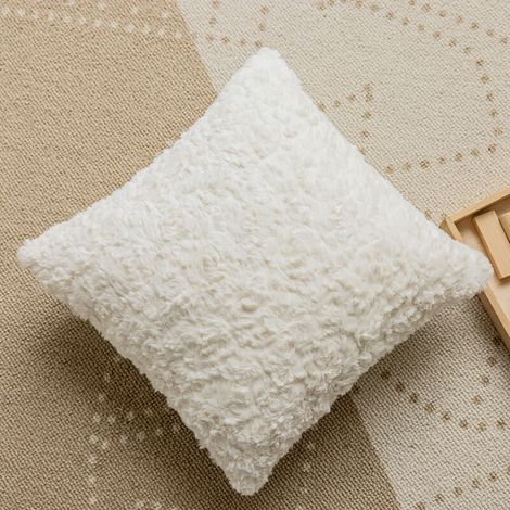 Lot de 2 housses de coussin en fausse fourrure douce, 45x45 cm, blanc, luxe décoratif pour canapé, salon, chambre. (1/3)
