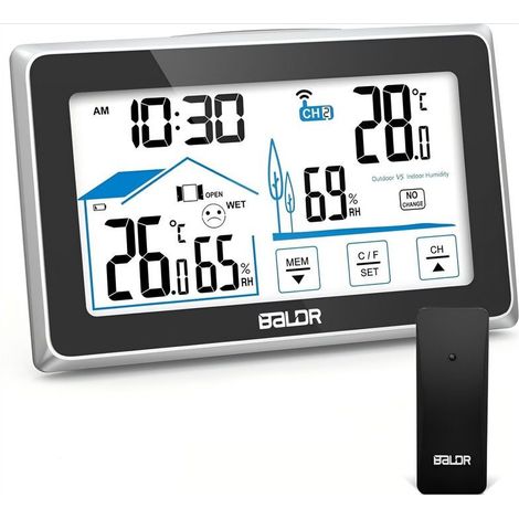 Station Météo avec Capteur Extérieur - Thermomètre Intérieur Extérieur Station Météo Sans Fil, Thermomètre Hygromètre Numérique (1/5)