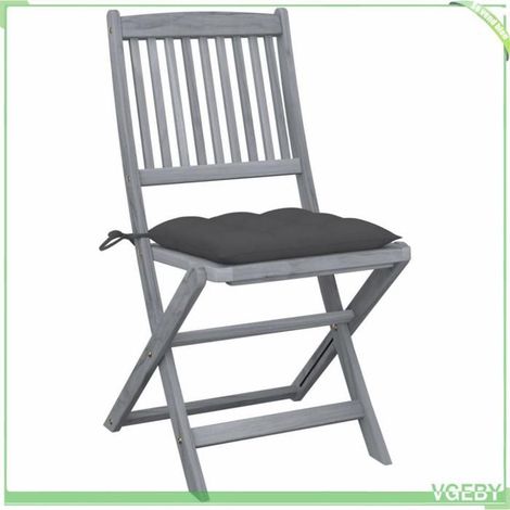 Chaise pliable - FAFEICY - 3064578 - Bois d'acacia massif - Coussins anthracite - Lot de 4 (1/5)
