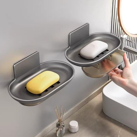 Lot de 2 Porte savon sans perçage avec drainage, porte savon pour montage mural dans la douche (gris)