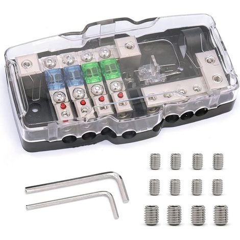 Blade Fuse Holder Car Audio Stereo ANL Distribution Blocks 4 Way Fuse Box Block 0/4GA 30A 60A Power Block (1/5)