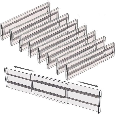 8 PCS Separateur Tiroirs Reglable,Extensibles de 27.5 à 52 cm, Organisateur de Tiroir Réglables pour Ustensiles,Cuisine,Vanité, Salle de Bain, Maquillage (1/4)