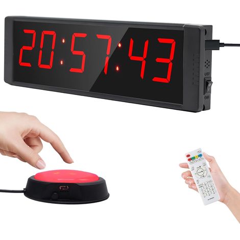 Timer Sport avec Bouton Marche/Arrêt, Minuteur et Chronomètre Digital Portable, Horloge Murale Numérique avec Télécommande, Intervall Timer, Time Timer 12/24H pour Fitness, Workout, Home Gym (1/5)