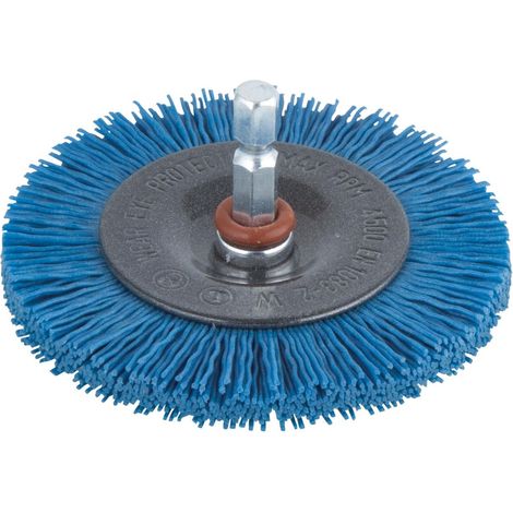 wolfcraft Cepillo de disco de alambre de nylon, suave, Ø 75 mm I 2726000 I Para limpiar y pulir con suavidad madera y chapa (1/4)