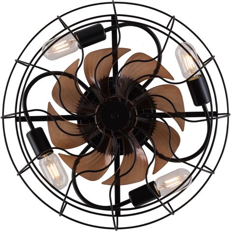 Ventilateur de plafond à cage à profil bas de 19 pouces avec lumière, moteur réversible à 6 vitesses, ventilateur industriel affleurant avec télécommande, ventilateur de plafond noir style ferme pour (1/5)