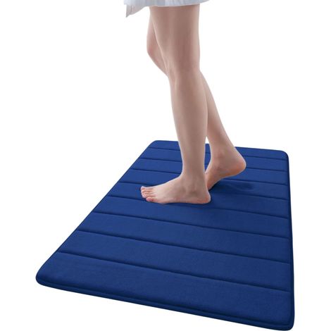 Tapis de bain en mousse à mémoire de forme de 1,5 cm d'épaisseur, 40,6 x 61 cm, doux, absorbant et antidérapant, gris et bleu marine. (1/5)