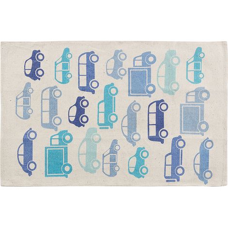 Alfombra azul algodón 60 x 90 cm motivo vehículo alfombra infantil habitación de niños Maduraj (1/5)