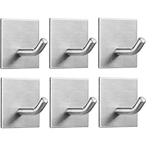 Pièces Crochet Adhésif Mural, Porte Serviette auto-adhésif 3M en Acier Inox Imperméable Antirouille sans Perçage, Accroche Serviette Torchon pour Salon, Salle de Bains, Cuisine, Bureau Argent