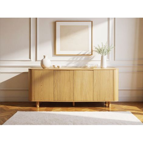 BOBOCHIC - Buffet 4 portes 180 cm MALO placage chêne massif Marron clair (1/5)
