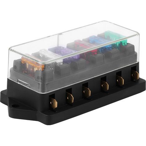 Akozon Support de Boîte à Fusibles à Lame de Circuit à 6 Voies pour Voiture Bateau Auto, DC 12 V 24 V, Matériau ABS + Cuivre, Installation Simple, adapté à Divers Véhicules. (1/5)