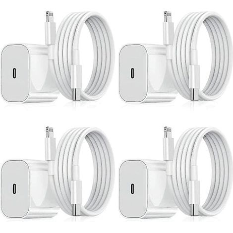 Chargeur rapide iPhone 20 W, adaptateur USB-C + câble, lot de 4, blanc, accessoires de charge rapide (1/3)