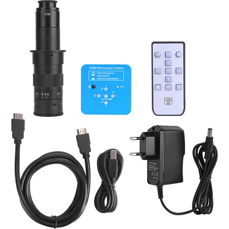 Caméra microscope industrielle 34MP HDMI USB avec objectif 180X, alimentation 100-240V, prise UE, pour inspection et observation (1/5)