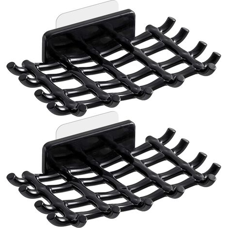 Porte-savon en maille noire (lot de 2) Porte-savon mural sans perçage Boîte de rangement pour salle de bain Étagère à séchage rapide