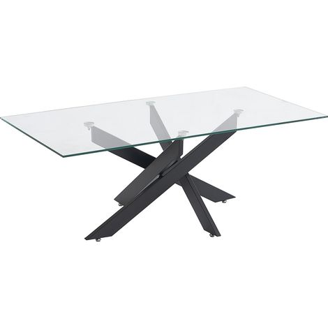 Table basse en verre trempé et métal noir - Transparent - COSIMA