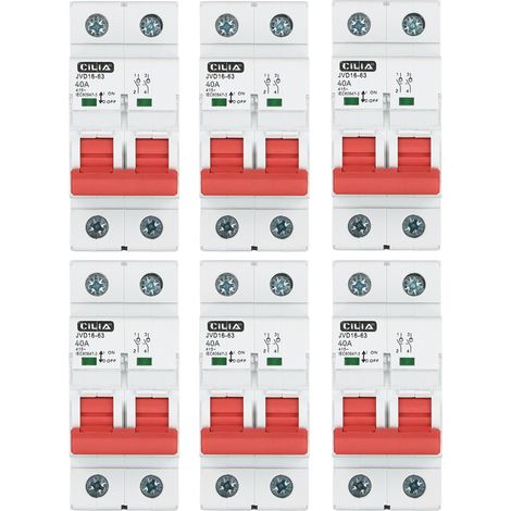 Lot de 6 Interrupteur Sectionneur Bipolaire CILIA (2P) 400V AC  Coupure Générale d'Urgence, 2 Modules  Interrupteur Principal pour Tableau Électrique Rail DIN 40A