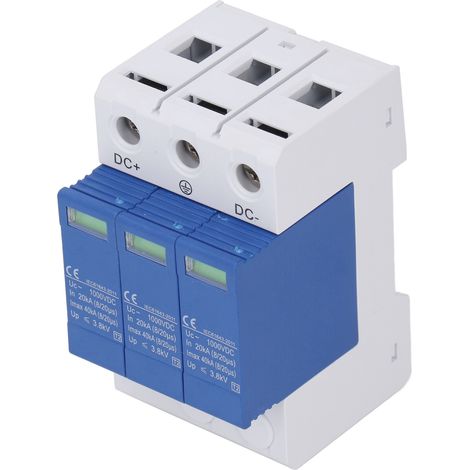 Parafoudre (SPD), disjoncteur de protection pour circuit photovoltaïque, 1000 V CC, 40 kA, bleu et blanc triphasé (1/5)