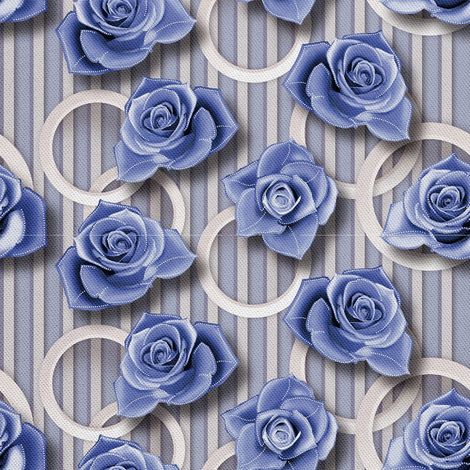 Telas decorativas para exteriores Oxford - Motivo de rosas azules (1/5)