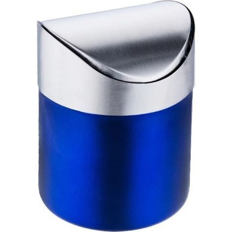 mini poubelle de comptoir en acier inoxydable brossé avec couvercle pivotant pour table, bureau, voiture, 1,5 L/0,40 gal, bleu (1/4)