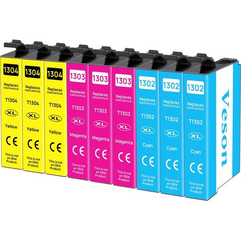 T1306 Cartouche d'encre Compatibles avec Epson T1306 T1302 T1303 T1304 Cartouche pour Epson WF 3520 Stylus Office BX925FWD BX635FWD BX935FWD B42WD SX525WD WF-3540 WF-7525 Lot de 9 (1/5)