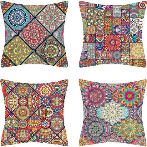 GENERIC-45X45cm Housse de Coussin Décoratifs Motif Mandala Décorative Taie d'oreiller Coton et Lin Bohémien Coloré Housse de Coussin Carré Couvre pour Canapé Maison Salon Chambre(4pcs) (1/5)