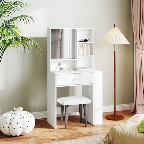 Tocador de madera blanco con espejo, cajon y compartimentos (1/5)