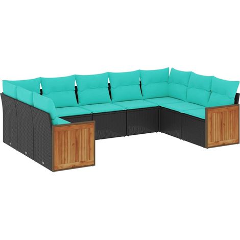Maison Exclusive - 9-teiliges Gartensofa-Set mit Kissen, schwarze (1/5)