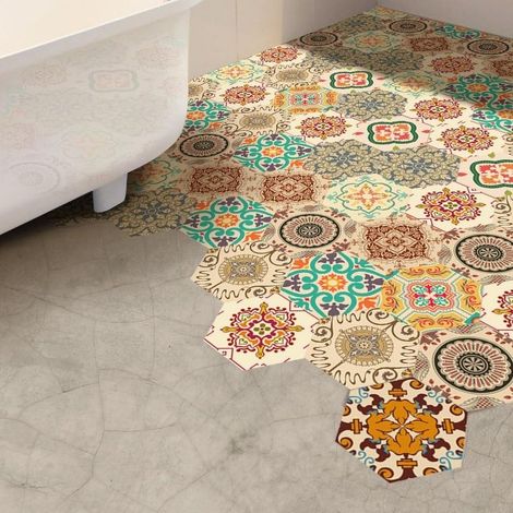 Funlife Sticker adhésif pour carrelages Sol 20x23cm, 30pcs, Imitation Faïence Carreaux de sol en imitation ciment, Baroque (1/5)