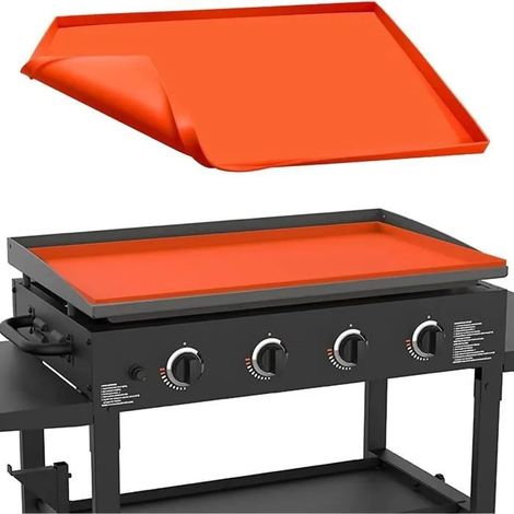 Tapis de Gril, 91cm Plaque de Cuisson, Tapis de Cuisson Réutilisable, Papier Barbecue pour Barbecue Gaz, Charbon, électrique-Orange (1/4)