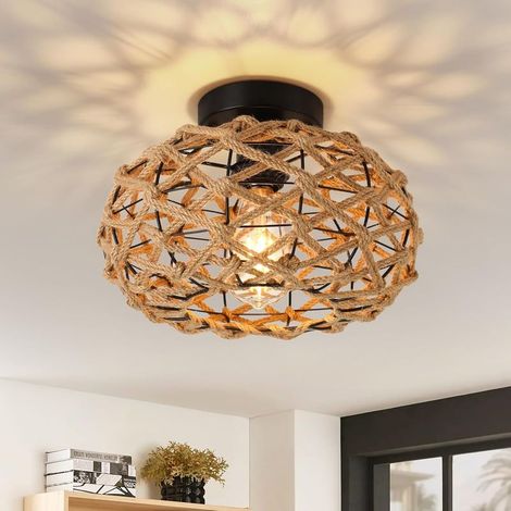Plafonnier Rotin Tressé – Lampe Semi-Encastrée Wicker, Style Bohème, Chambre, Couloir, Entrée et Cuisine (1/5)
