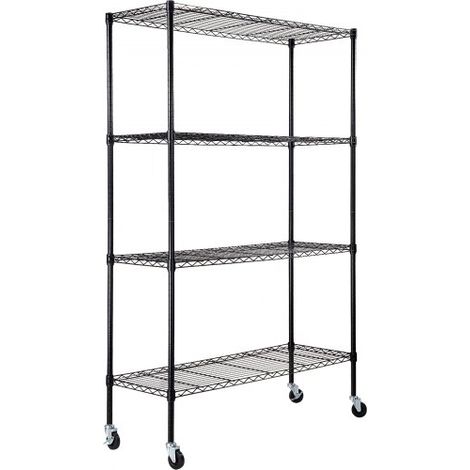 Lagerregal mit Rädern, 4-stufig verstellbar, 700 lbs Kapazität, robuste Garagenregale, Metall-Organizer, Drahtregal, schwarz, 120 x 45 x 188 cm für Küche, Speisekammer, Keller, Badezimme (1/5)