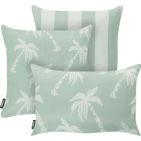 Conjunto de 3 cojines decorativos para exterior accesorios de jardín verde claro/blanco crema Bonnetia (1/5)