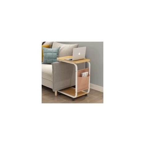 Table d'appoint à roulettes en forme de C – Panneau MDF et acier – Dimensions 45x28 cm – Sac de rangement latéral – Pour petits espaces