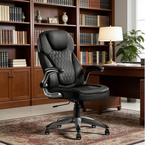 Fauteuil de bureau haut dossier inclinable PU noir OKMYHOME (1/5)