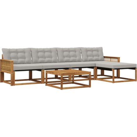 Outdoor Sofa Set with Cushion 6 pcs Natural and Light Grey vidaXL (1/5)