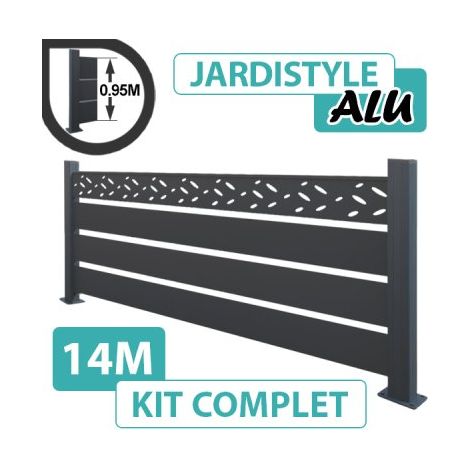 Kit Clôture Aluminium Gris Anthracite 14M - Claire voie Design - Sur Platines - 0,95 mètre