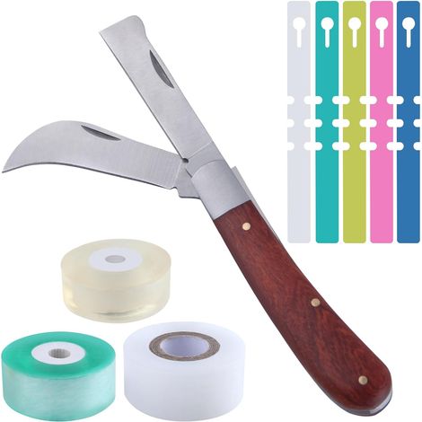 Gardening Knife Grafting Knife Two Blade Garden Knife Garden Knife for Buding Pruning with 3 Rolls Grafting Tape and Tree Labels Grafting Tool (1/5)