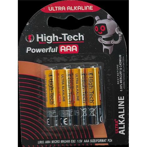 HIGH-TECH BATTERIE ULTRA ALKALINE 4 PEZZI POWERFUL AAA DURATURE