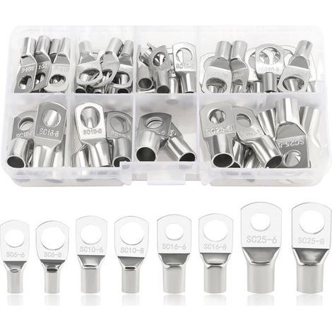 60 Pieces Ring Terminals Kit, Tubular Cable Terminals, Battery Cable End Caps, for Electrical Cable, Silver (1/5)